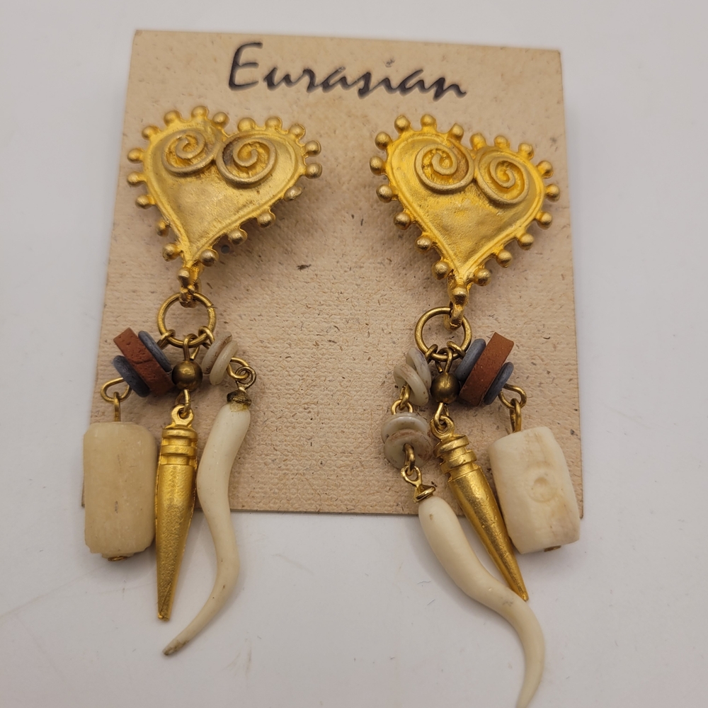 Eurasian Ethnic Matte Gold Plated Earrings - Picture 2 of 3